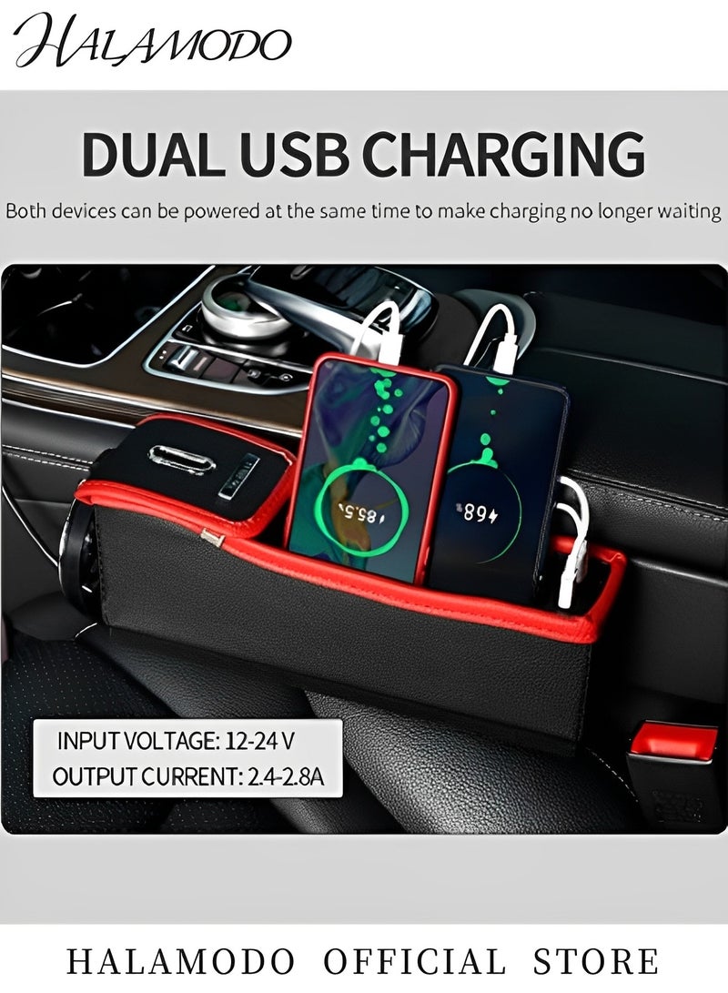 Halamodo 2PCS Car Seat Gap Container PU Leather Side Pocket Organizer Universal Car Console Organizer Space Storage Box with Bottle Cup Holder Collector - Image 4