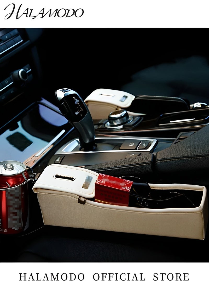 Halamodo 2PCS Car Seat Gap Container PU Leather Side Pocket Organizer Universal Car Console Organizer Space Storage Box with Bottle Cup Holder Collector - Image 5