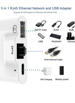 Y&D RJ45 Ethernet Adapter, OTG Charging Port 3-In-1 USB Wired Adapter for iPhone, Ipad Camera High-Speed Reader Cable Converter Hub  - Image 3