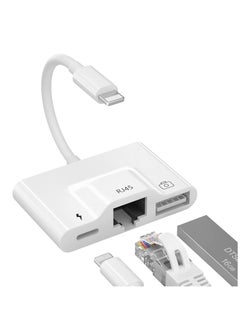 Y&D RJ45 Ethernet Adapter, OTG Charging Port 3-In-1 USB Wired Adapter for iPhone, Ipad Camera High-Speed Reader Cable Converter Hub  - Image 1