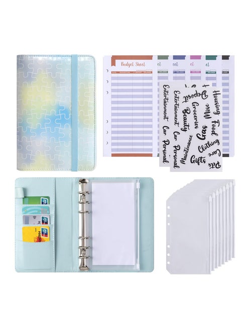 Budget Binder with Zipper Envelopes, with Zipper Cash Envelopes & Expense Sheets for Budgeting and Saving Money, with Category Labels, Savings Binder Cash Wallet Envelope (Bule&Green)
