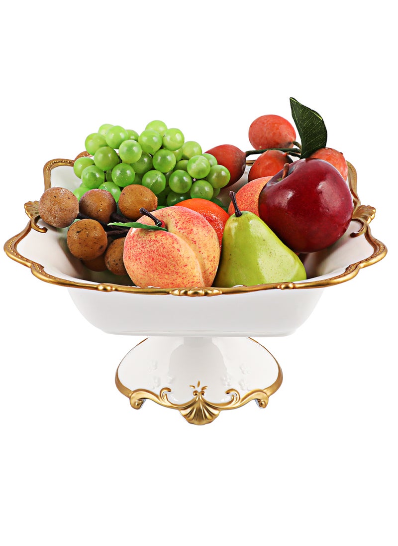 Life Smile LIFE SMILE Round Bone China Serving Bowl With Gold Stand  - Fruit Basket For Fruit Vegetable Storage Snack Nuts Cake Dessert  - Image 1
