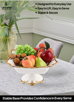 Life Smile LIFE SMILE Round Bone China Serving Bowl With Gold Stand  - Fruit Basket For Fruit Vegetable Storage Snack Nuts Cake Dessert  - Image 4