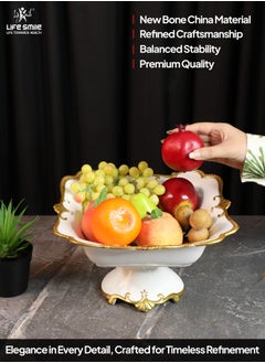 Life Smile LIFE SMILE Round Bone China Serving Bowl With Gold Stand  - Fruit Basket For Fruit Vegetable Storage Snack Nuts Cake Dessert  - Image 5