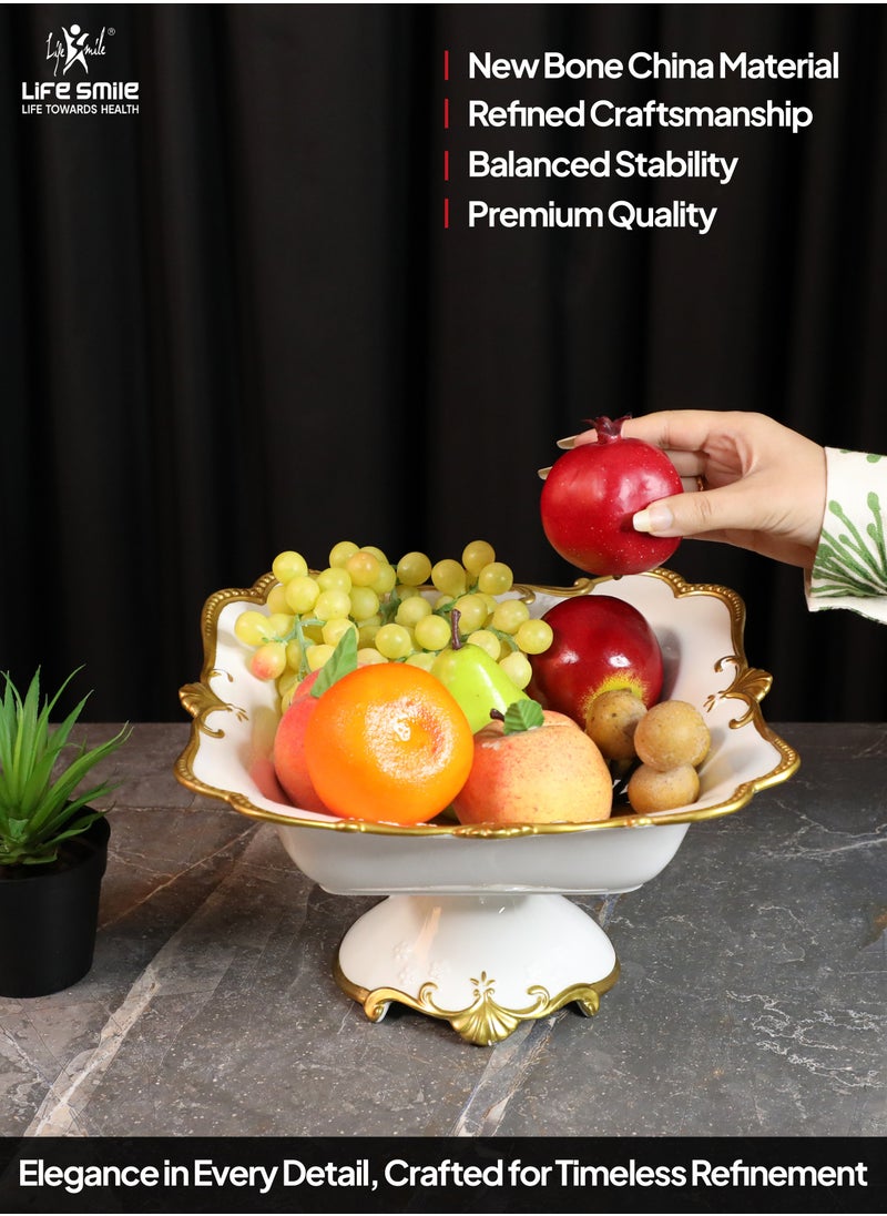 Life Smile LIFE SMILE Round Bone China Serving Bowl With Gold Stand  - Fruit Basket For Fruit Vegetable Storage Snack Nuts Cake Dessert  - Image 5