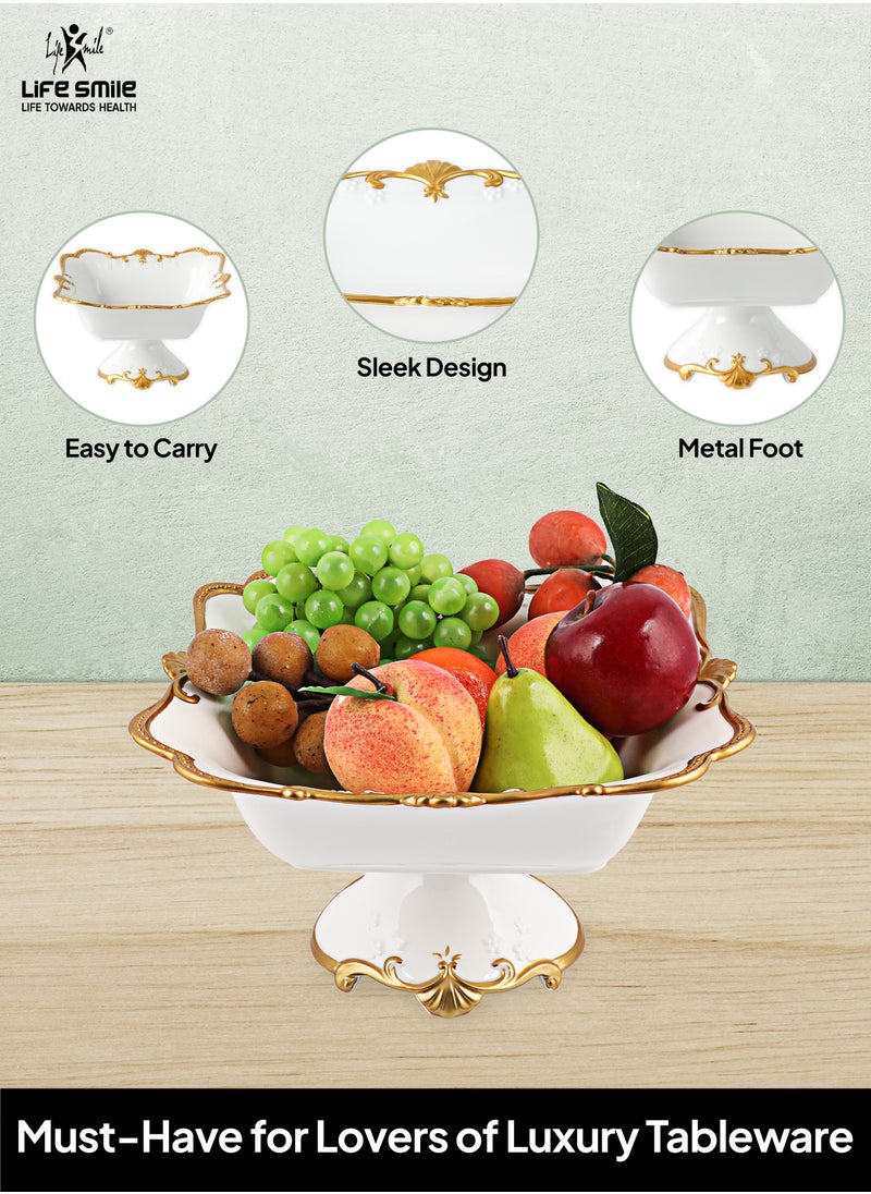 Life Smile LIFE SMILE Round Bone China Serving Bowl With Gold Stand  - Fruit Basket For Fruit Vegetable Storage Snack Nuts Cake Dessert  - Image 3