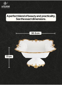 Life Smile LIFE SMILE Round Bone China Serving Bowl With Gold Stand  - Fruit Basket For Fruit Vegetable Storage Snack Nuts Cake Dessert  - Image 2