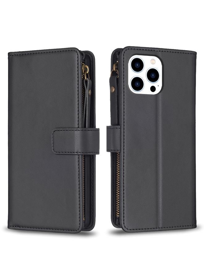 S-TOP Case For iPhone 15 Pro 9 Card Slots Zipper Wallet Leather Flip Phone Case - Image 1