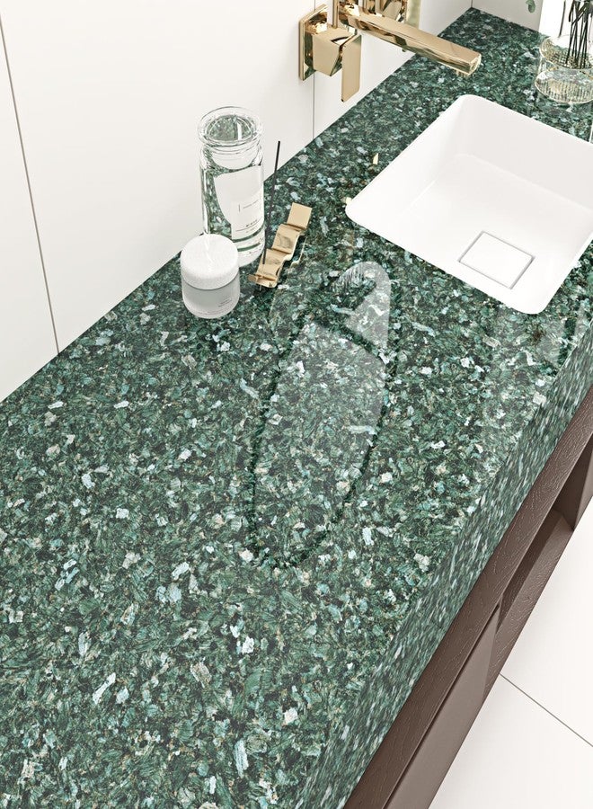 Wallercity Glossy Green Granite Contact Paper for Countertops Self Adhesive Waterproof Marble Peel and Stick Wallpaper for Kitchen Countertop Cabinets Sparkle Vinyl Wrap for Table Top 15.8''x78.7'' - Image 4