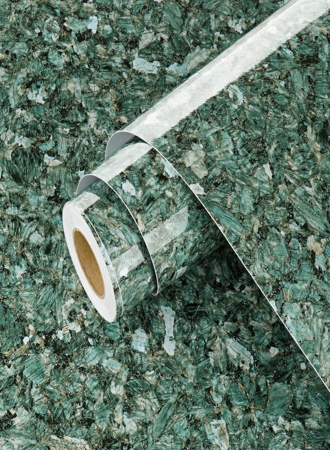 Wallercity Glossy Green Granite Contact Paper for Countertops Self Adhesive Waterproof Marble Peel and Stick Wallpaper for Kitchen Countertop Cabinets Sparkle Vinyl Wrap for Table Top 15.8''x78.7'' - Image 1