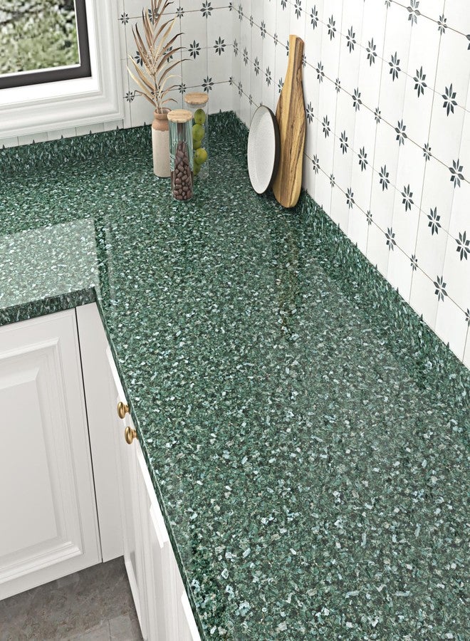 Wallercity Glossy Green Granite Contact Paper for Countertops Self Adhesive Waterproof Marble Peel and Stick Wallpaper for Kitchen Countertop Cabinets Sparkle Vinyl Wrap for Table Top 15.8''x78.7'' - Image 2