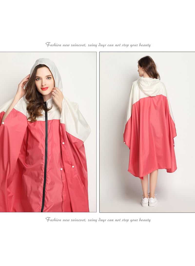 SYOSI Fashion Hooded Rain Poncho with Pocket Waterproof Raincoat Jacket Zipper Style for MenWomen Adults, Family Rain Ponchos with Drawstring Hood |  Perfect for Camping, Hiking, Beach  Travel Red - Image 4