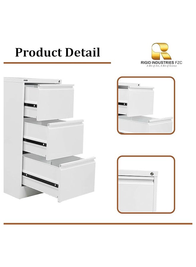 RIGID Steel Vertical Filing Cabinet Large Storage steel Cabinet, Metal Portable Cabinet with 3 Drawers for Legal (White) - Image 3