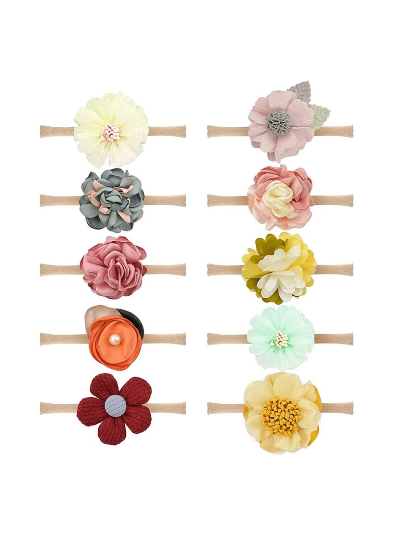 NIBEMINENT 10 PCS Baby Girls Bowknot Headbands, Nylon Elastic Soft Accessories, For Newborn Infant Toddler (10 Packs Mix Style) - Image 1