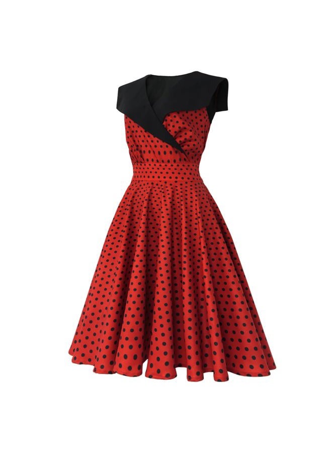 HIGAKI Women's 1950s Dress Tea Party V-Neck Sleeveless Vintage Dress, Dr0065rd, S - Image 4