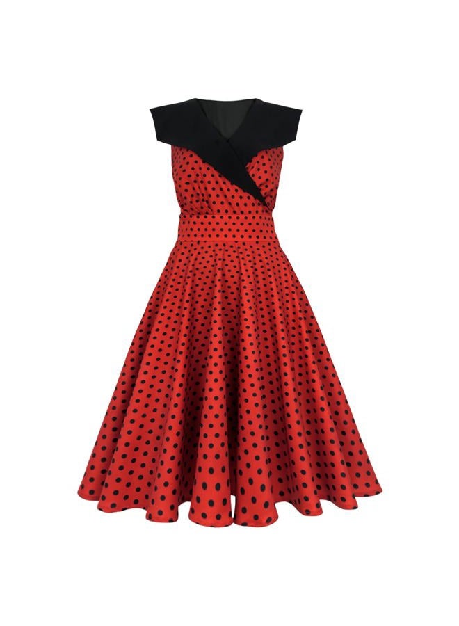 HIGAKI Women's 1950s Dress Tea Party V-Neck Sleeveless Vintage Dress, Dr0065rd, S - Image 3