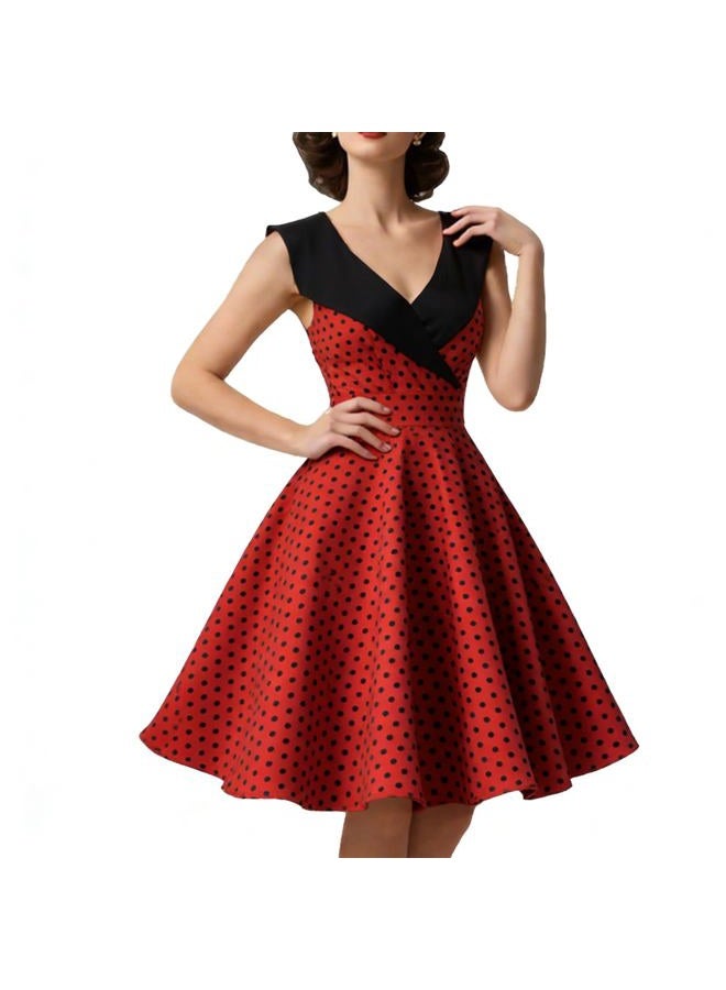 HIGAKI Women's 1950s Dress Tea Party V-Neck Sleeveless Vintage Dress, Dr0065rd, S - Image 5