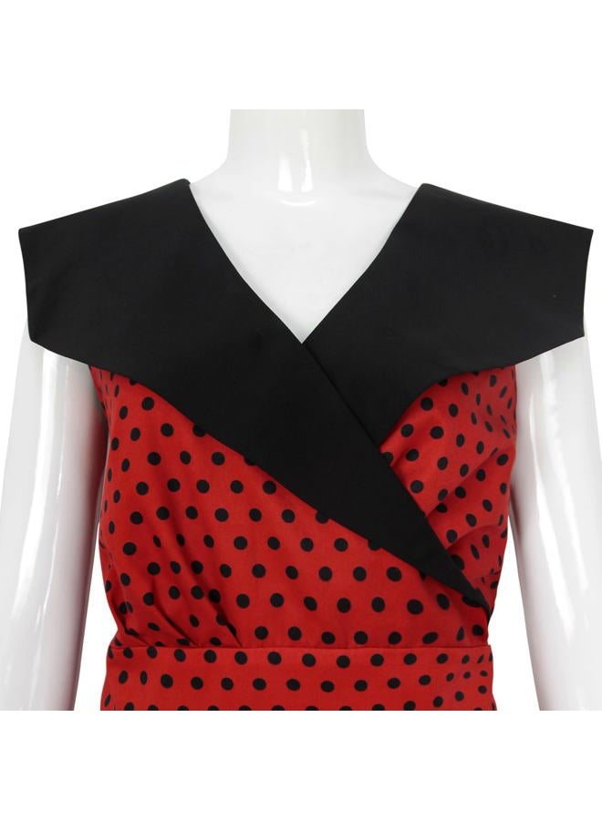 HIGAKI Women's 1950s Dress Tea Party V-Neck Sleeveless Vintage Dress, Dr0065rd, S - Image 2