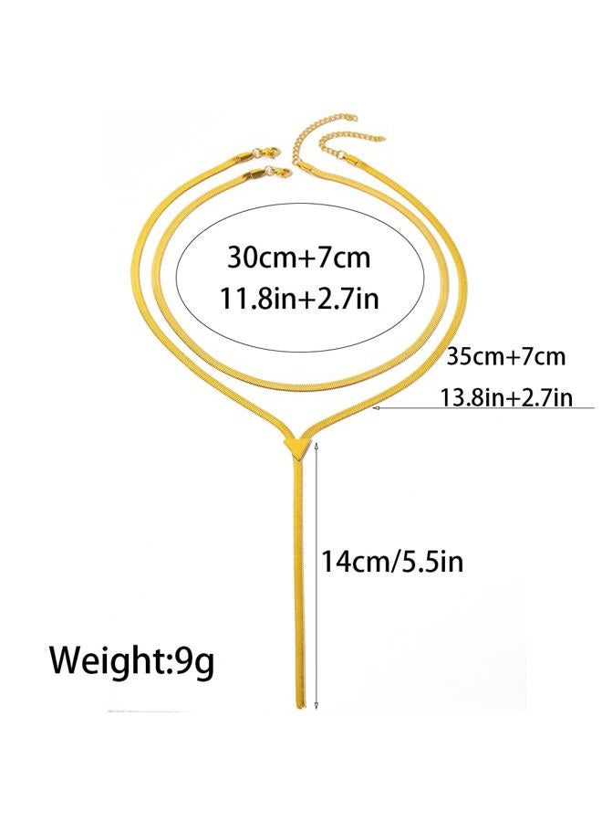 GIGB PBDK Gold Statement Choker Necklaces for Women,Trendy Long Pendant Drop Necklace Thick Snake Chain Y Shaped Necklace,Charm Party Prom Accessories Gifts, Large, Alloy Steel, No Gemstone - Image 2