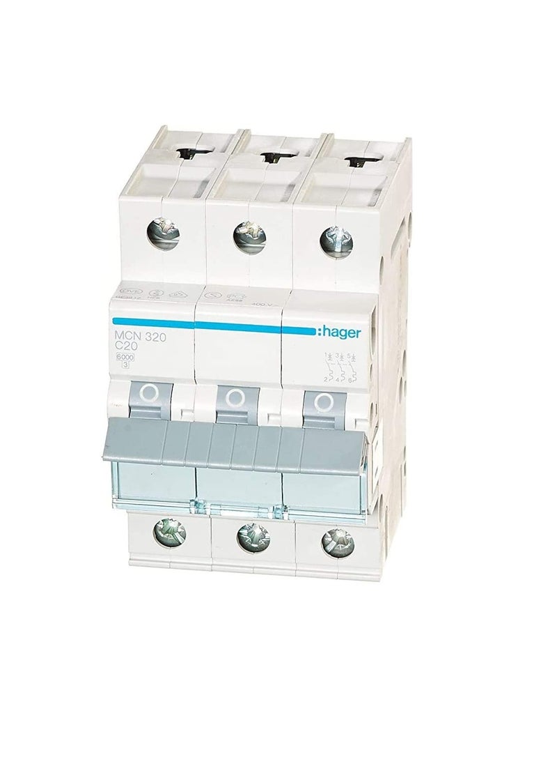Hager HAGER Miniature circuit breaker Three Pole 20A 6KA TP MCB TYPE C MCN320 *ONEKONEKT*  - Image 3
