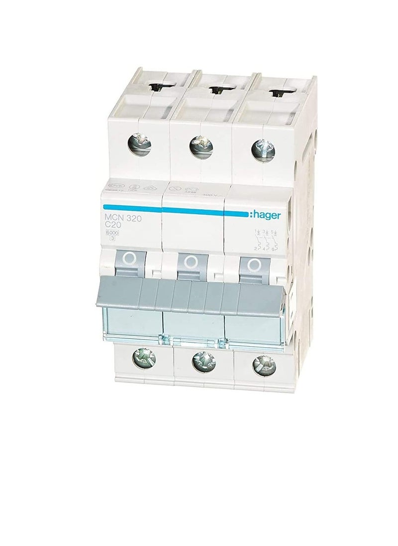 Hager HAGER Miniature circuit breaker Three Pole 20A 6KA TP MCB TYPE C MCN320 *ONEKONEKT*  - Image 2