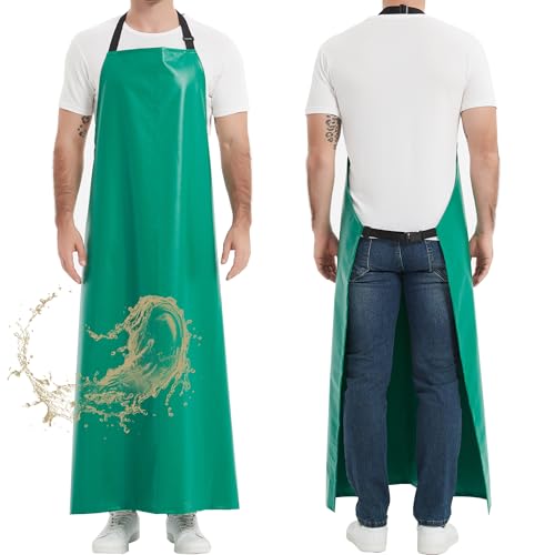 FunChaos Thicker Rubber Apron, 51.18 x 35.43" Adjustable Heavy Duty Oil & Chemical Resistant Work Apron, Extra Long Waterproof for Dish Washing, Gardening, Lab Work, Butcher & Dog Grooming, Green - Image 1