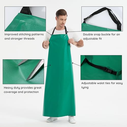 FunChaos Thicker Rubber Apron, 51.18 x 35.43" Adjustable Heavy Duty Oil & Chemical Resistant Work Apron, Extra Long Waterproof for Dish Washing, Gardening, Lab Work, Butcher & Dog Grooming, Green - Image 4