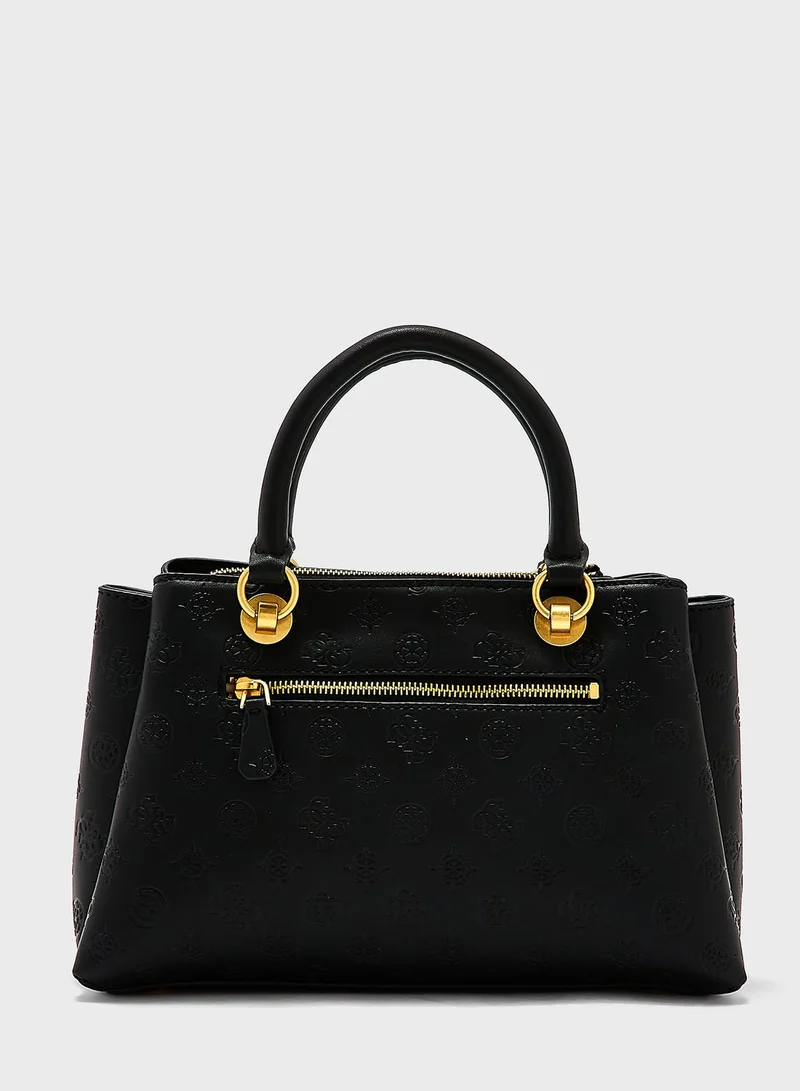 GUESS Geva Three Compartment Satchel – Borsa A Tracolla Bianca Con Logo, 28,5x24x12 Cm, In Poliuretano