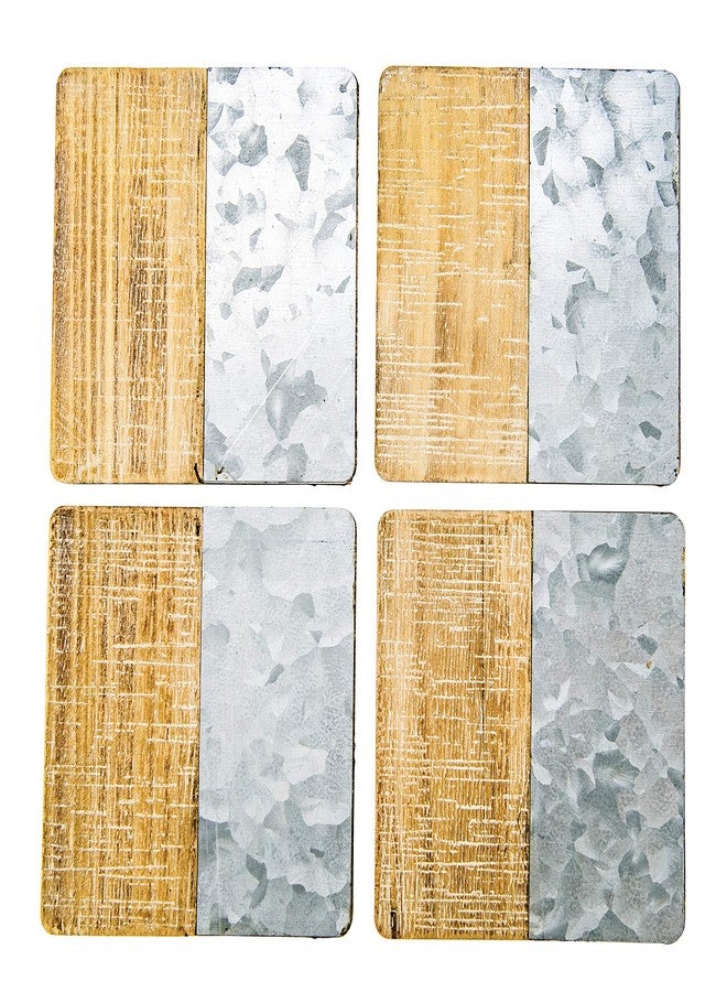 Boston Warehouse Wood and Galvanized Metal Square Coasters, Set of 4 - Image 1
