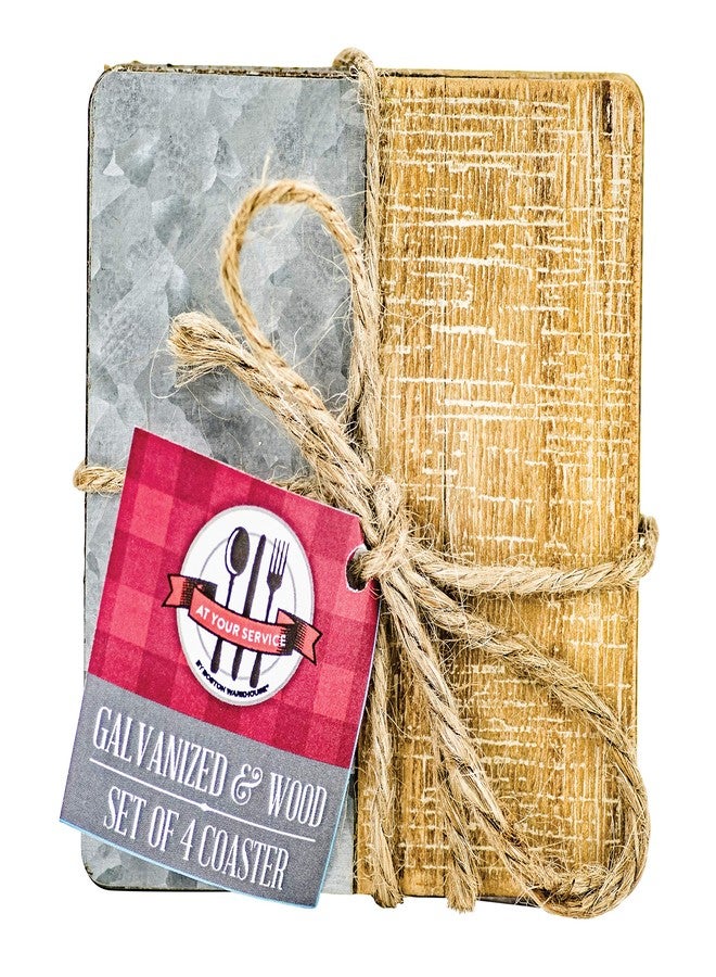 Boston Warehouse Wood and Galvanized Metal Square Coasters, Set of 4 - Image 2