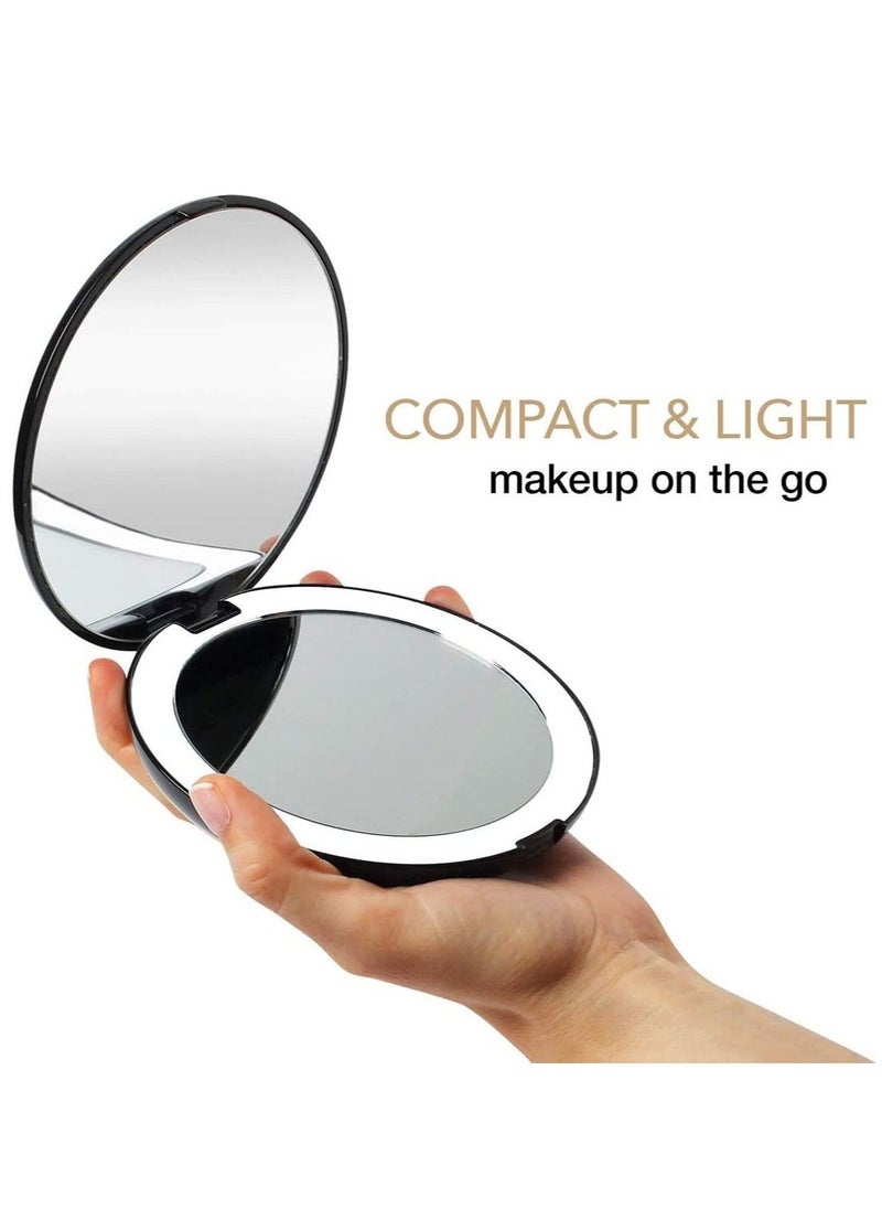 Generic - Compact Makeup Mirror with Natural LED Lights, 1x  10x Magnifying, Fits All Handbags, Black - Image 1