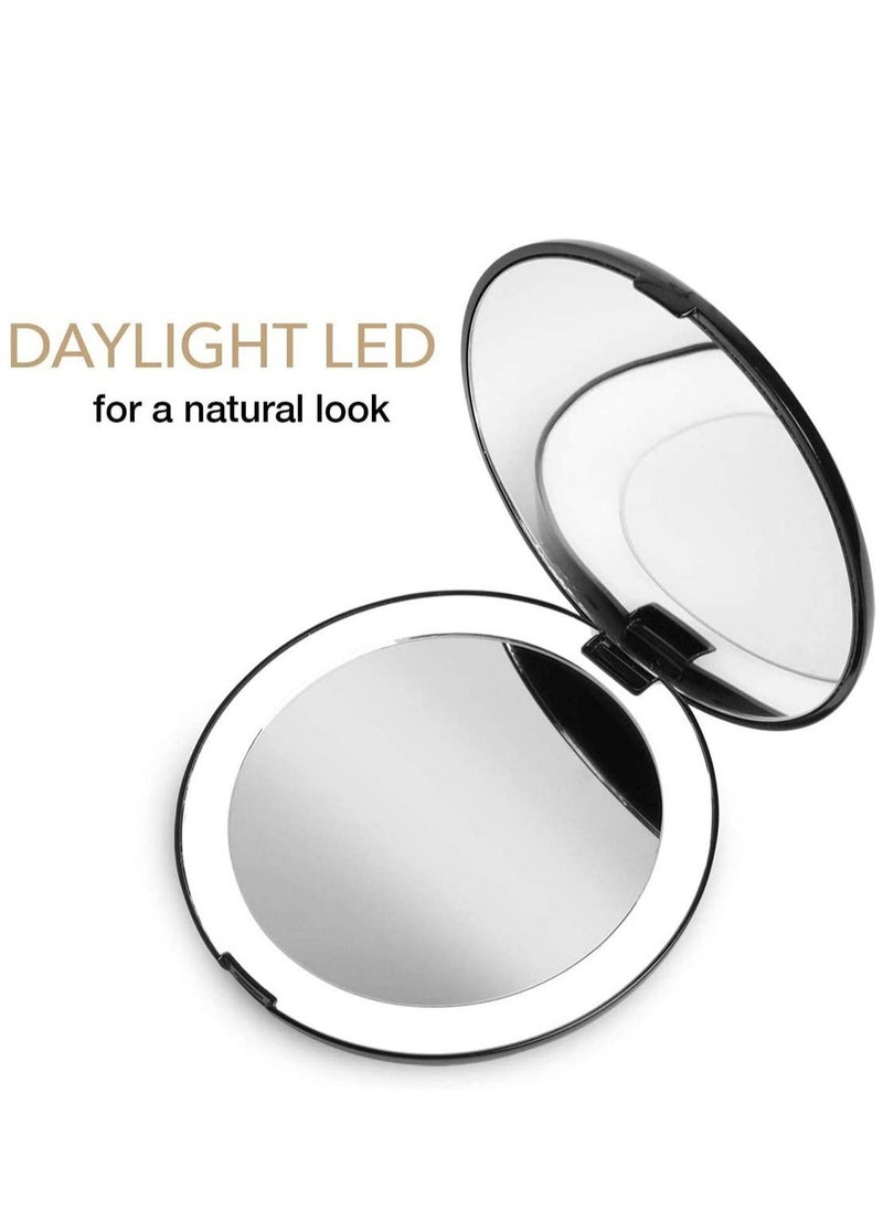 Generic - Compact Makeup Mirror with Natural LED Lights, 1x  10x Magnifying, Fits All Handbags, Black - Image 1