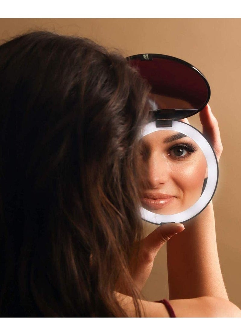 Generic - Compact Makeup Mirror with Natural LED Lights, 1x  10x Magnifying, Fits All Handbags, Black - Image 1