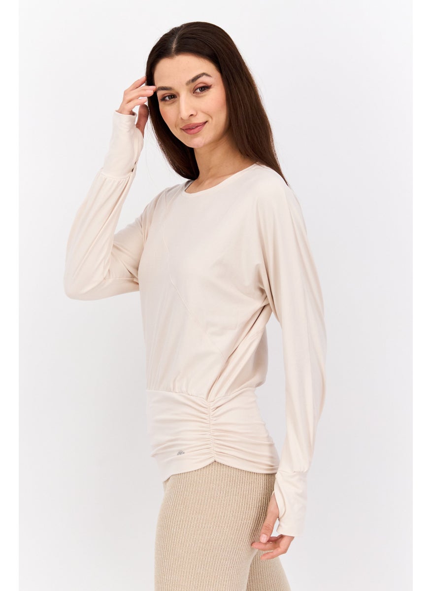 Tahari Sports - Women Sportswear Fit Long Sleeve Outdoor Top, Cream - Image 1