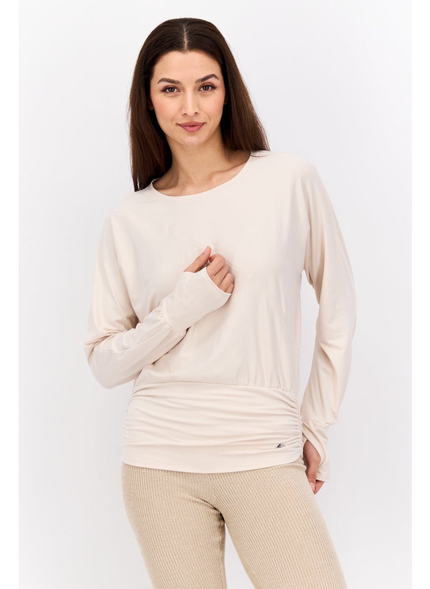 Tahari Sports - Women Sportswear Fit Long Sleeve Outdoor Top, Cream - Image 1