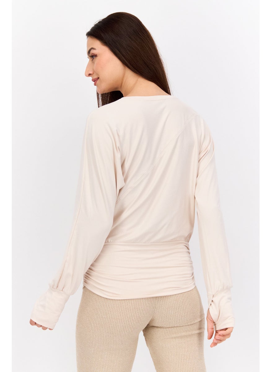 Tahari Sports - Women Sportswear Fit Long Sleeve Outdoor Top, Cream - Image 1