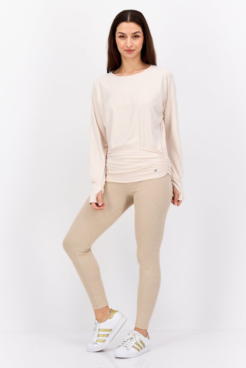 Tahari Sports Women Sportswear Fit Long Sleeve Outdoor Top, Cream  - Image 4