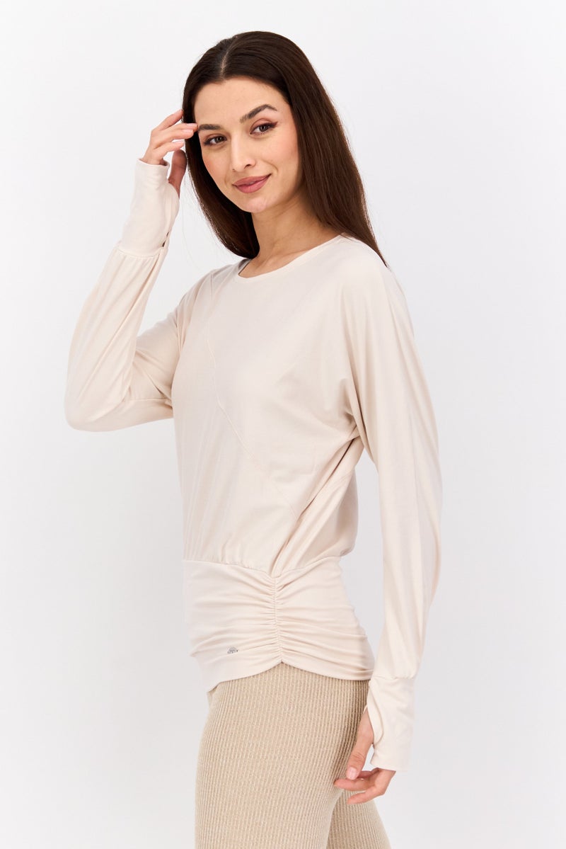 Tahari Sports Women Sportswear Fit Long Sleeve Outdoor Top, Cream  - Image 2