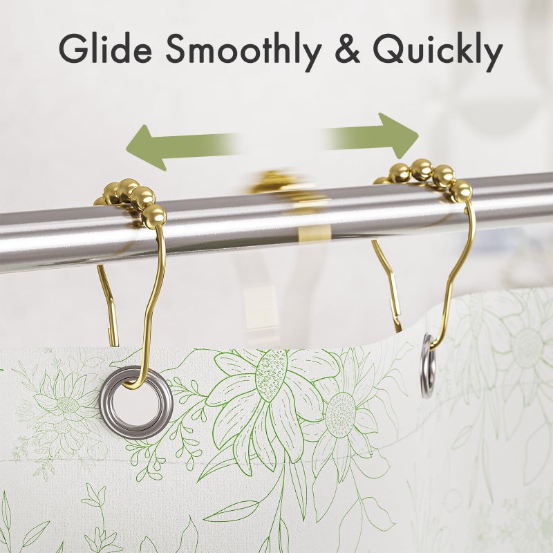 Amazer Shower Curtain Rings, Rust-Resistant Metal Shower Hooks Ring Shower Rings for Curtain Rolling Shower Curtain Hooks for Bathroom Shower Rod Shower Curtain Hangers, Set of 12, Gold - Image 3