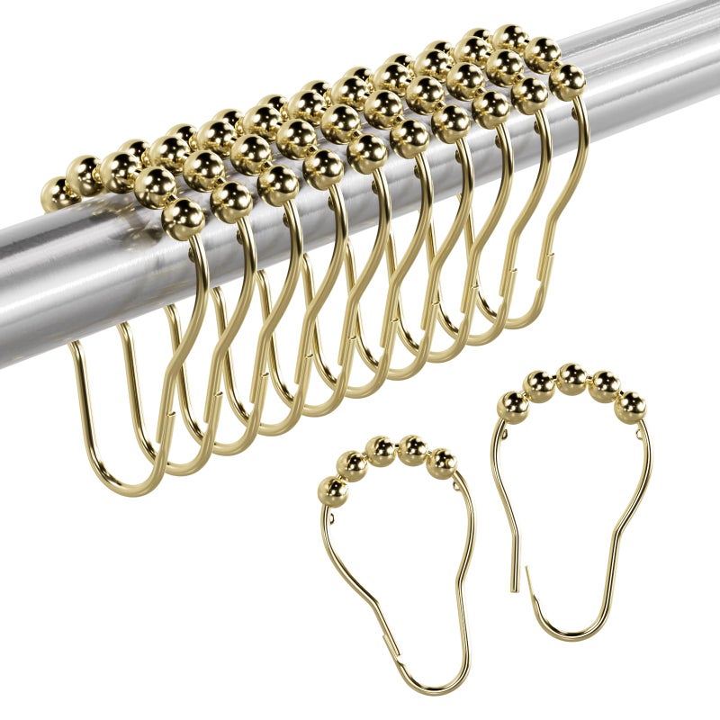 Amazer Shower Curtain Rings, Rust-Resistant Metal Shower Hooks Ring Shower Rings for Curtain Rolling Shower Curtain Hooks for Bathroom Shower Rod Shower Curtain Hangers, Set of 12, Gold - Image 1