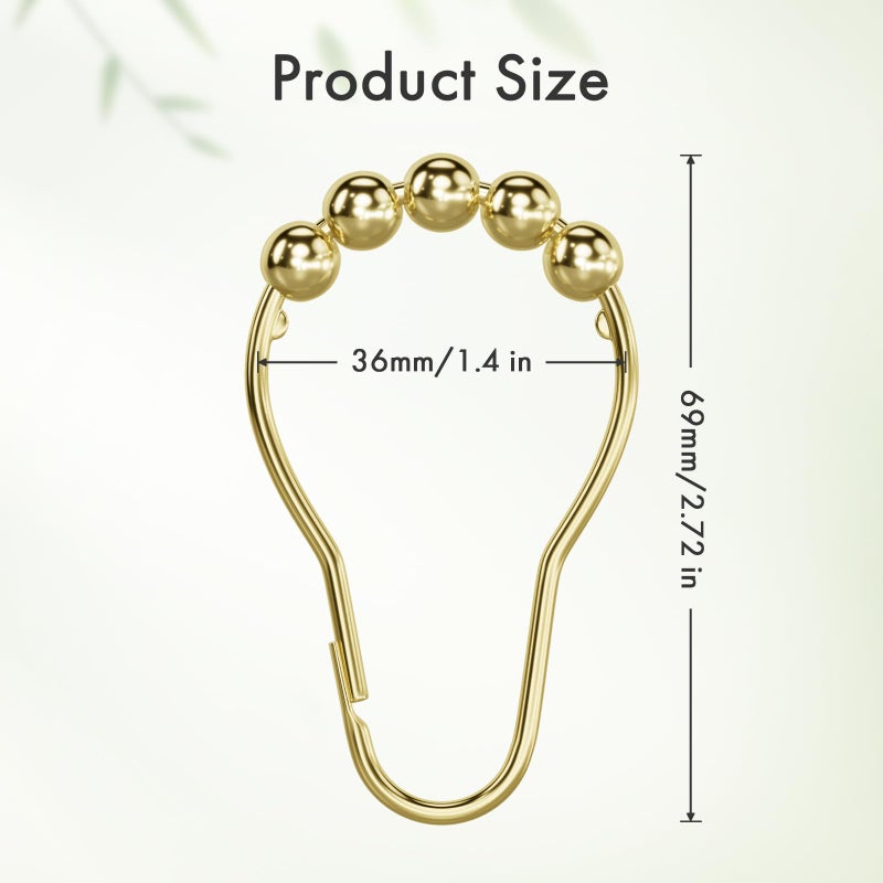 Amazer Shower Curtain Rings, Rust-Resistant Metal Shower Hooks Ring Shower Rings for Curtain Rolling Shower Curtain Hooks for Bathroom Shower Rod Shower Curtain Hangers, Set of 12, Gold - Image 2