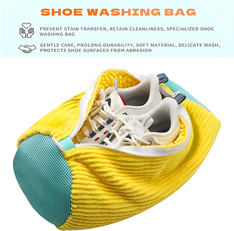 ChicAbode 2 Pcs Shoe Washing Bags, Shoe Laundry Bag for Washer and Dryer, Reusable Shoe Cleaner Bag for All Shoe Types and Sizes (Yellow) - Image 3
