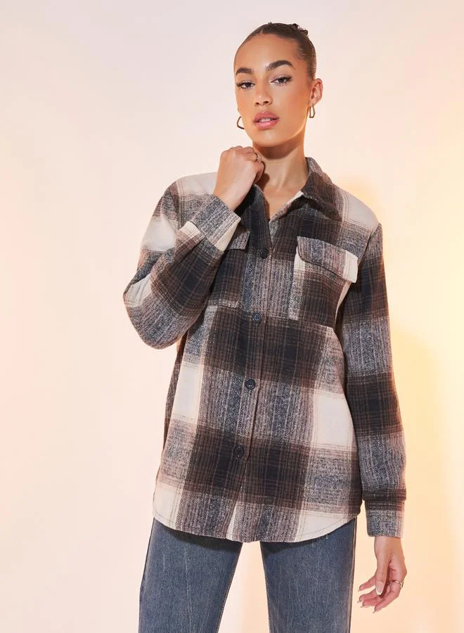 Take Two French Plaid Print Pocket Overcoat