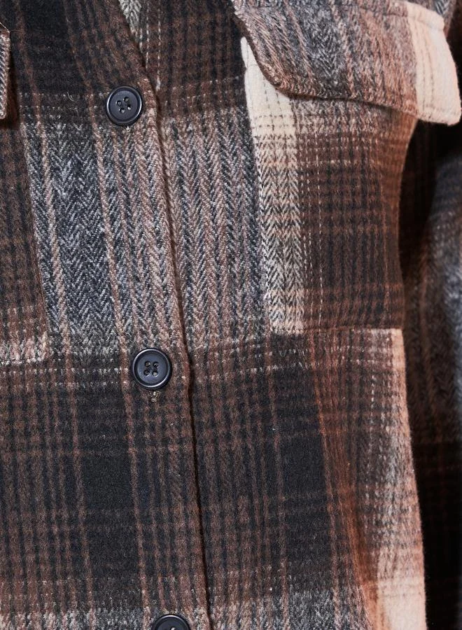 Take Two French Plaid Print Pocket Overcoat