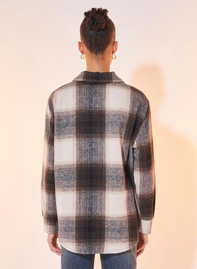Take Two French Plaid Print Pocket Overcoat