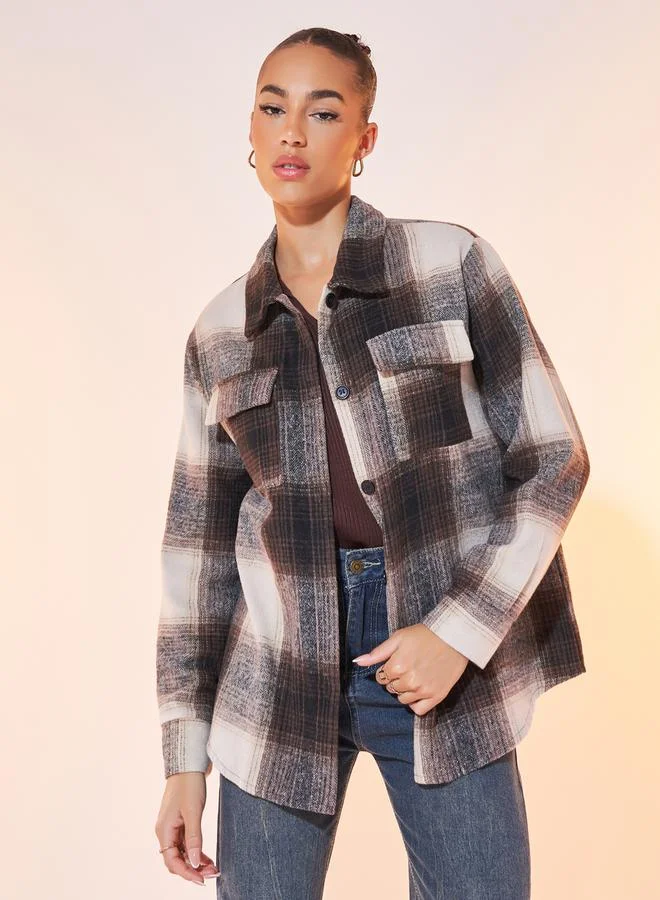 Take Two French Plaid Print Pocket Overcoat
