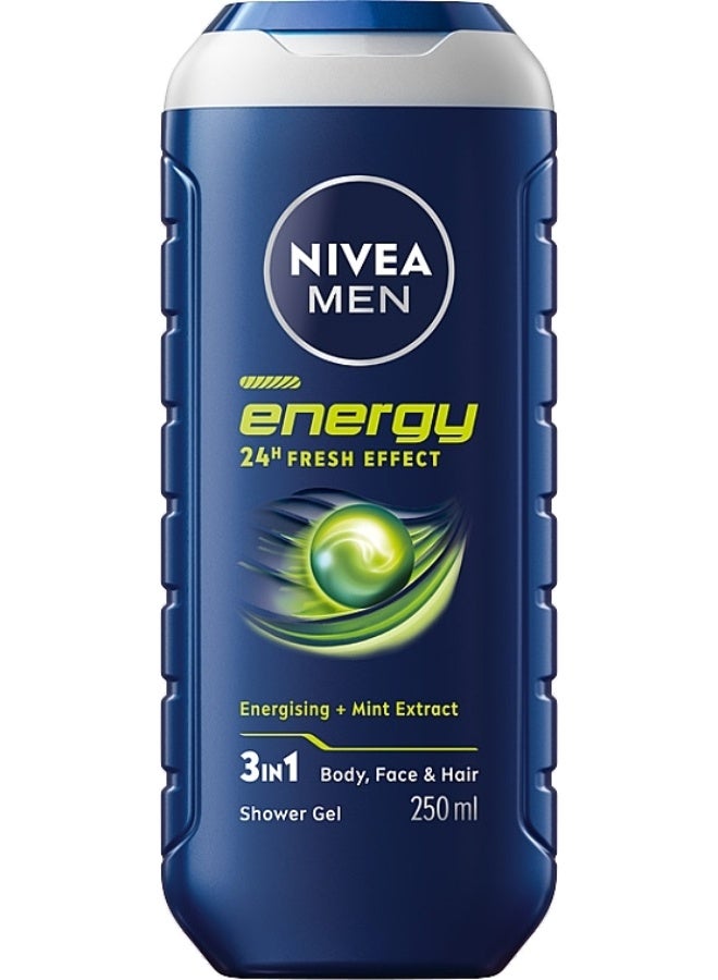 NIVEA MEN 3in1 Shower Gel, Energy 24h Fresh Masculine Scent, 250ml