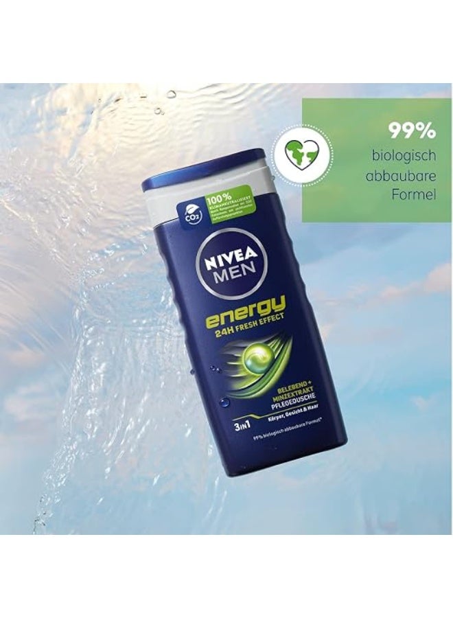 NIVEA MEN 3in1 Shower Gel, Energy 24h Fresh Masculine Scent, 250ml - Image 4