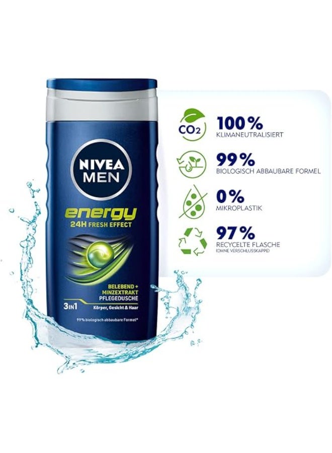 NIVEA MEN 3in1 Shower Gel, Energy 24h Fresh Masculine Scent, 250ml - Image 2