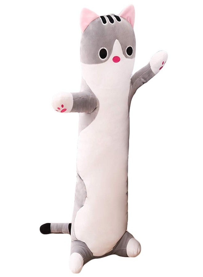 Jensquaify Cat Plush Hugging Pillow, Cat Stuffed Animals Soft Kitten Plush Long Body Pillow Toy Gifts for Kids (Gray, 27.55 inch) - Image 1